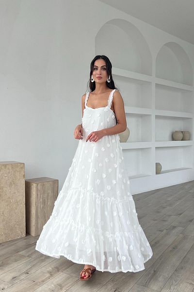 Seda Yalçın Atelier Ecru Strappy Embroidered Tulle Dress