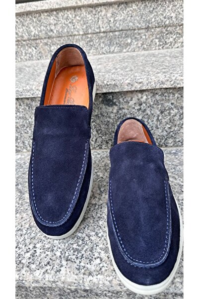 More ERKEK Lacivert Hakiki Nubuk Deri Erkek Loafer