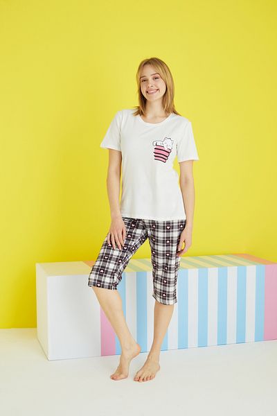 Siyah İnci Multicolored Knitted Capri Set