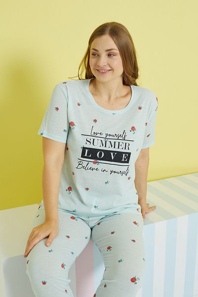 Siyah İnci multicolor Curve Plus Size Oversize Knitted Pajamas Set