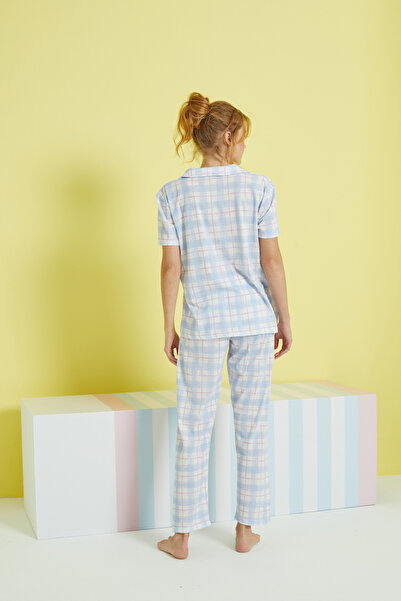 Siyah İnci çok renkli Örme Düğmeli Pijama Takım