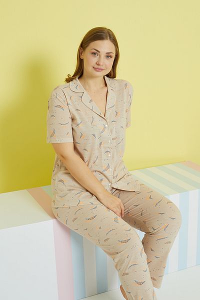 Siyah İnci multi-colored Knitted Curve Plus Size Oversize Buttoned Pajamas Set