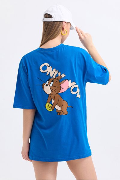 MD trend Tricou supradimensionat din bumbac cu imprimeu Jerry în față și spate pentru femei