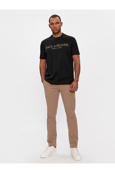 PAUL&SHARK Ανδρικό λογότυπο μάρκας με λεπτομέρεια Crew Neck Regular Fit Μαύρο T-Shirt 24411020-011