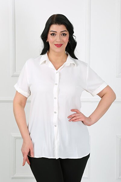 By Alba Collection Жіноча біла сорочка з коротким рукавом великого розміру з дубайської тканини