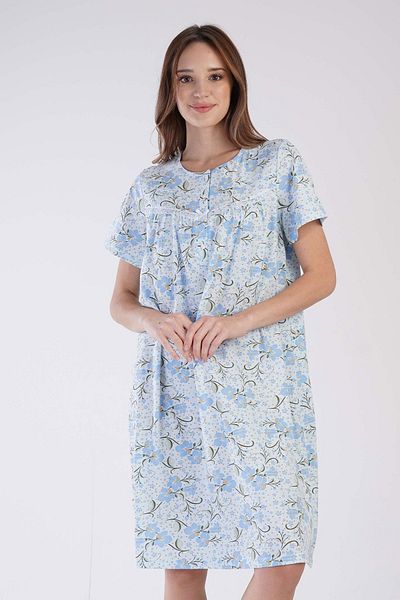 VİENETTA Women's Short Sleeve Blue Nightgown C0T8N3161