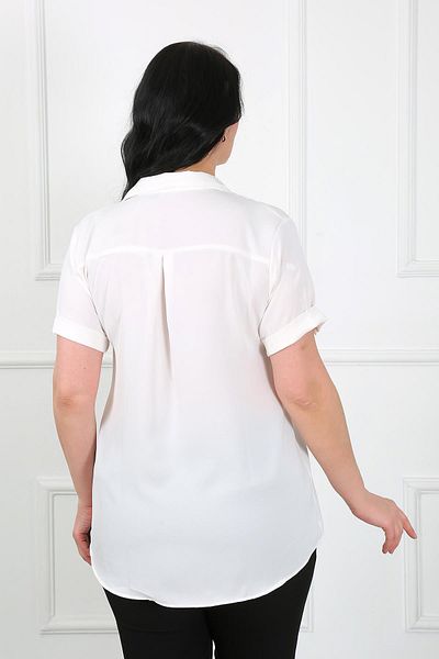 By Alba Collection Γυναικείο λευκό υφασμάτινο κοντομάνικο πουκάμισο Ντουμπάι