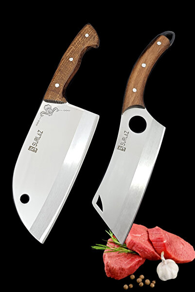 SürLaz Şef Bıçağı Mutfak Bıçak Seti 2 Parça Satır Zırh Salata Bıçağı