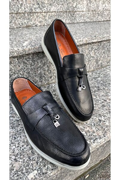 More ERKEK içi dışı hakiki deri püsküllü erkek loafer ayakkabı