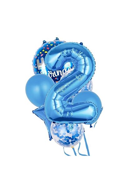 parti sürprizi Mavi 2 Yaş Happy Birthday Konfetili Balon Set