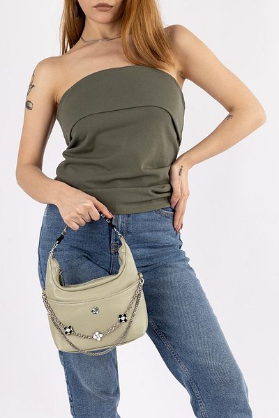 Getcho Tordena Green Women's Chain Detailed Shoulder Handle Women's Handbag Zippered Large Volume Daily Model