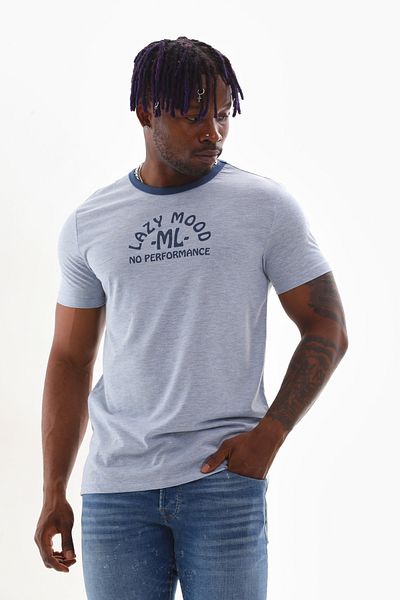 Mood Lab Men's Crew Neck Slogan Printed Contrast Piping T-shirt