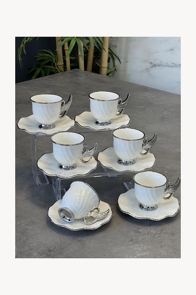 ACAR Luxury Porcelain Jade 6-Piece Cup Set Silver