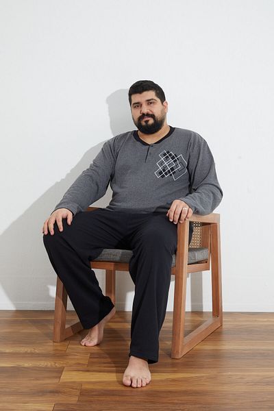 Ayans Pijama Σετ πιτζάμες με μακρυμάνικο Battal Μεγάλο Μέγεθος Δύο Κλωστές (χοντρό).