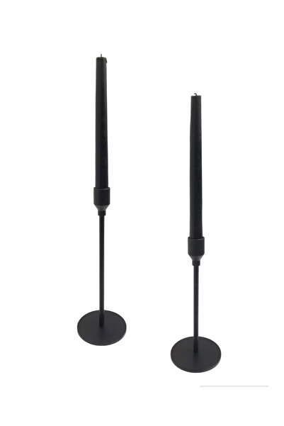 mumsema hediyelik Dekoratif 2'li Siyah Lale Şamdan & Mumluk Set