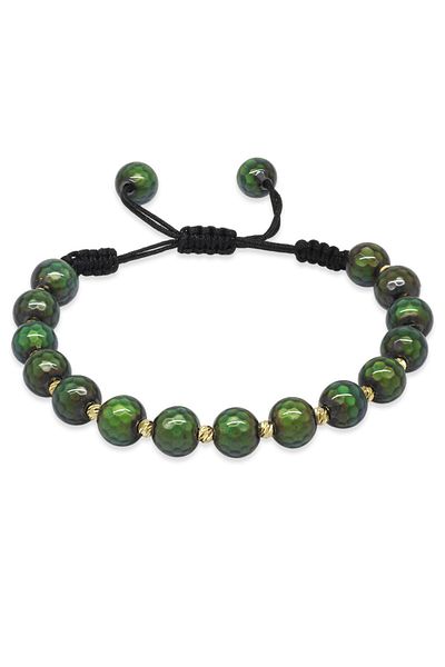 Tesbihane Macrame Braided Gold Color Dorica Ball Decorated Globe Cut Faceted Feeling Stone Women's Bracelet