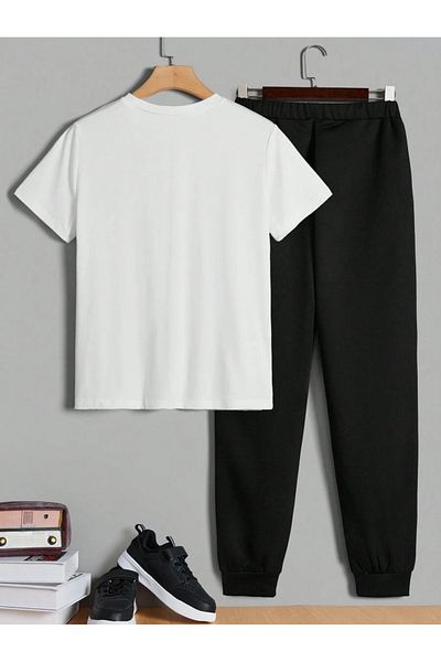 LePold Top Tricou alb Partea de jos Negru Brooklyn NYC Imprimat Fete/Băieți Set de tricou și pantaloni de trening oversize