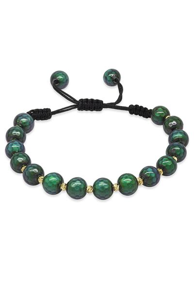 Tesbihane Macrame Braided Gold Color Dorica Ball Decorated Globe Cut Faceted Feeling Stone Women's Bracelet