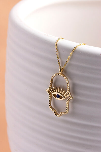 goldberia Safir Taşlı Fatma Ana Eli Altın Kolye