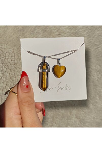 Elifsu Jewelry 2’li Sevgililer Günü Seti Çift Doğal Taş Kolye /
