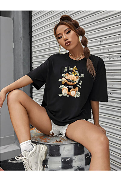 ciwi&life Tricou negru unisex CASH Oversize Boyfriend