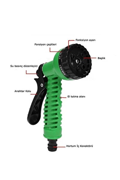 Mashotrend 10 Metre Başlıklı PEMBE Hortum - Makara Bahçe Hortumu Bahçe Sulama Hortumu 7 Fonksiyonlu Başlık