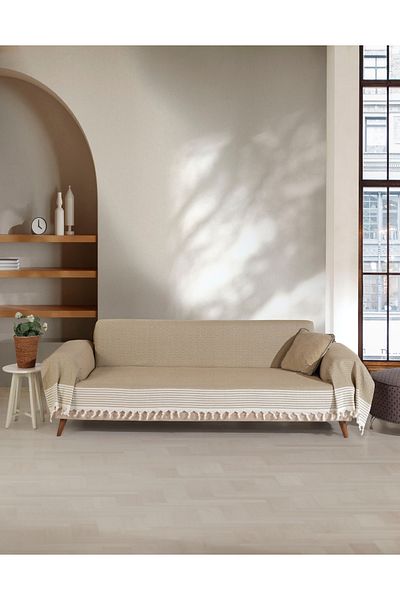 Lux Touch غطاء أريكة بيرجاما بأذرع خردل مقاس 180 × 300 سم غطاء ديوان ديوان