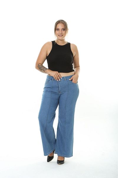 Butik Nilyam Women's Plus Size Palazzo Trousers 24040 Blue