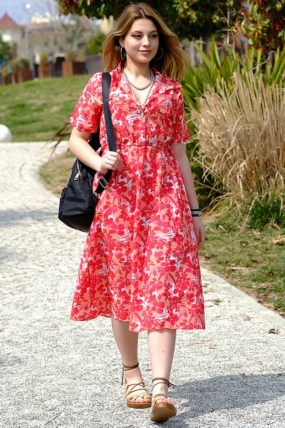 AVORWE Rochie midi cu imprimeu floral cu nasturi în față cu guler de cămașă
