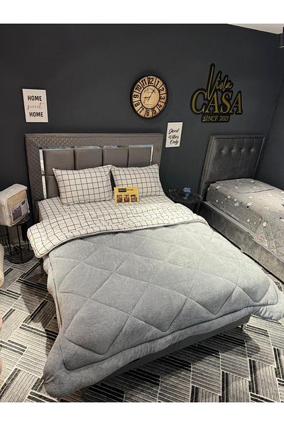 tekstildiyarı White Square Welsoft Puffy Double Quilt Set