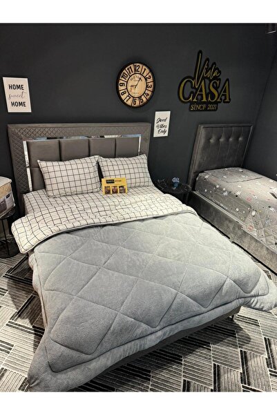 tekstildiyarı White Square Welsoft Puffy Double Quilt Set