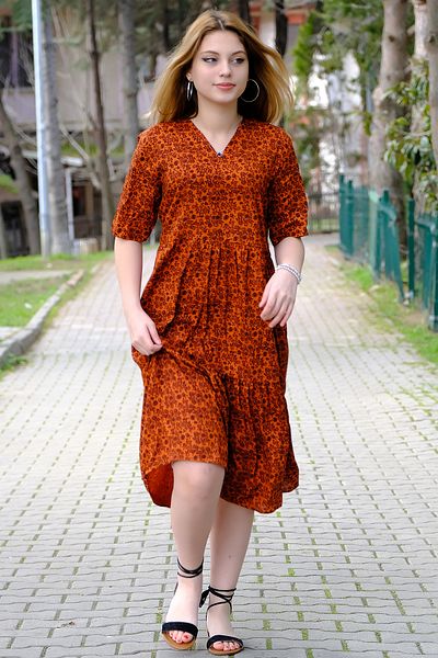 AVORWE Rochie cu mânecă scurtă cu decolteu în V cu imprimeu floral