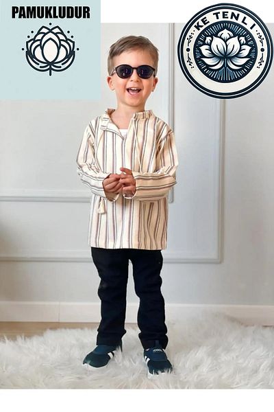 Ares Kids Fashion Unisex Set Light Cream Color Shirt And Black Pants Baby And Children's Clothing Eid Girl Boy Stylish