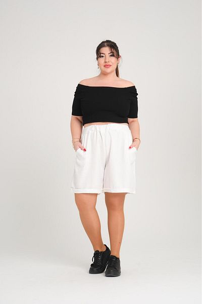 Butik Nilyam Women's Large Size Elastic Waist Linen Capri 24060