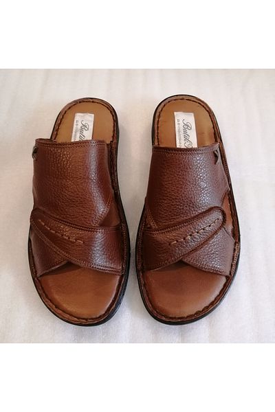 Butik Tülin شبشب للجنسين من جلد البقر الأصلي - حزام عريض، خياطة ناعمة، نعل من البولي يوريثين غير قابل للانزلاق