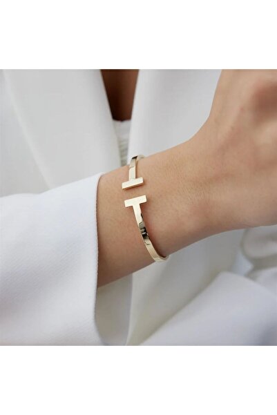 FUDER الذهب اللون تيفاني نموذج T نهاية منقوشة أصفاد سوار