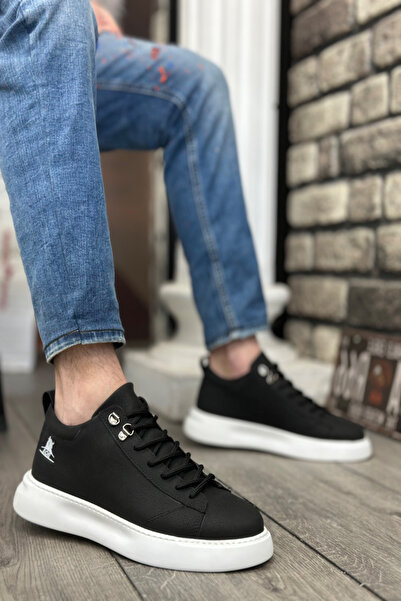 Rainon Store Black Leather High Sole Lace-Up Men's Sports Shoes