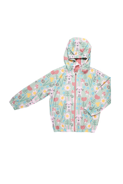 MİMBOKİDS Mimbo Kids Girl's Off-White Colored Patterned Raincoat