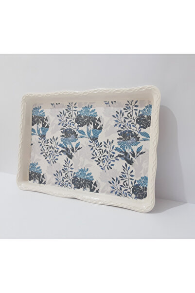 renkli çiçekler Çay Tepsi Mavi Desenli Melamin Çay Tepsisi 33x24.5 cm