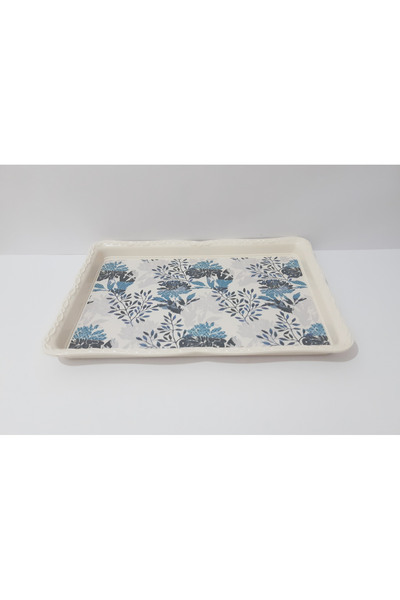 renkli çiçekler Çay Tepsi Mavi Desenli Melamin Çay Tepsisi 33x24.5 cm