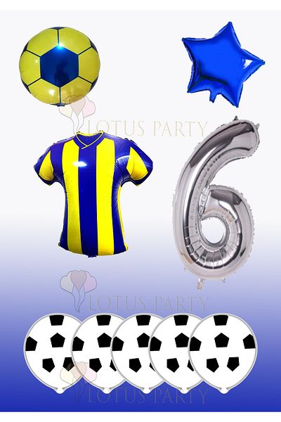 LOTUS PARTY Σετ γενεθλίων με θέμα το κίτρινο Navy Blue Football - Κίτρινο Navy Blue Foil Balloon - Μπαλόνι Foil Age 6