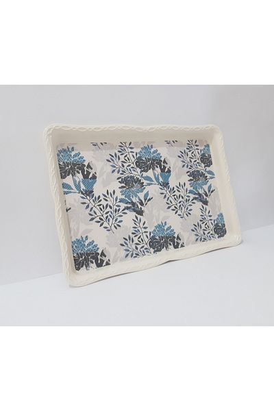 renkli çiçekler Tea Tray Blue Patterned Melamine Tea Tray 33x24.5 cm