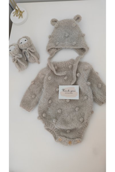 Sincabın Düşleri Welcome Baby Newborn Baby Gift Box Set Hospital Discharge Knitwear Knit Romper Organic Booties