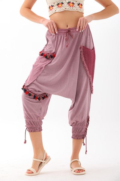 AYASOFYA OTANTIK Women's Burgundy Ethnic Authentic Sequined Shalwar Trousers