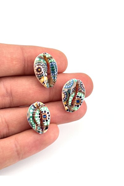 Selvi Konsept Doğal Deniz Kabuğu Tazı Boncuğu Renkli Desenli İşlemeli 8 Adet