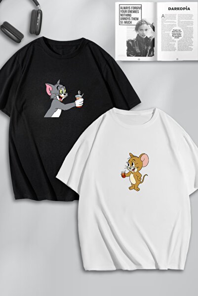 macklin Unisex Kadın Erkek Tom ve Jerry Çay Baskılı Sevgili Çift Kombini Tasa...