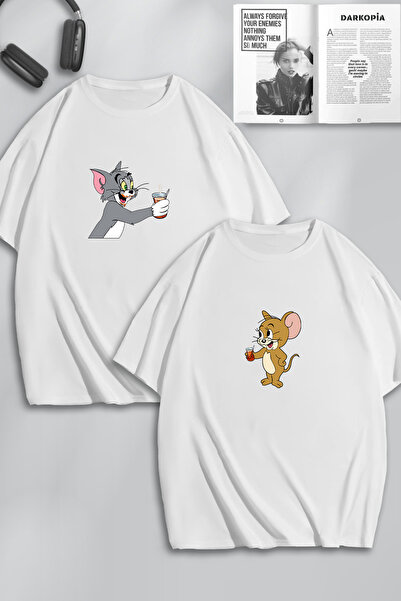 macklin Unisex Kadın Erkek Tom ve Jerry Çay Baskılı Sevgili Çift Kombini Tasa...