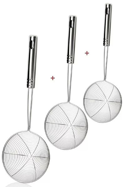 Tilbe Home Steel Colander Strainer French Fry Strainer Stainless Wire Serving Set 3 Pieces Colander