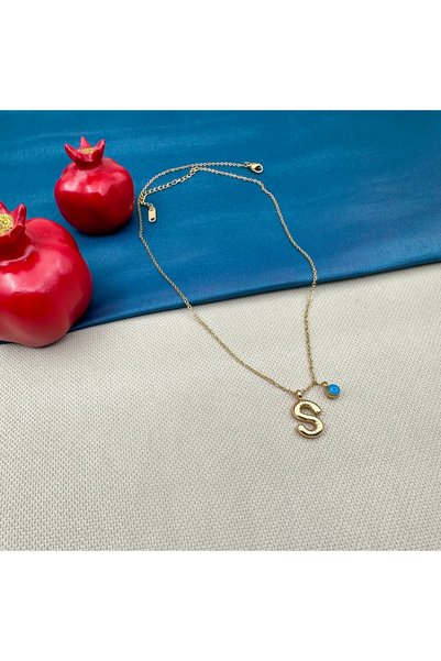 Opia Takı & Aksesuar Women's Steel Balloon Letter Evil Eye Beaded Necklace