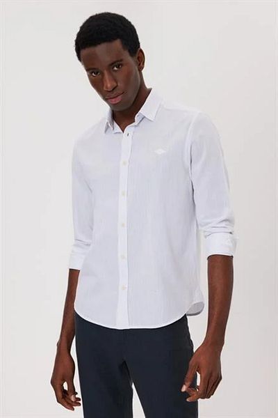 Lee Cooper LCM 241005 Мъжка тъкана риза с дълъг ръкав Lee Cooper Ketsa, цвят 242, бяла